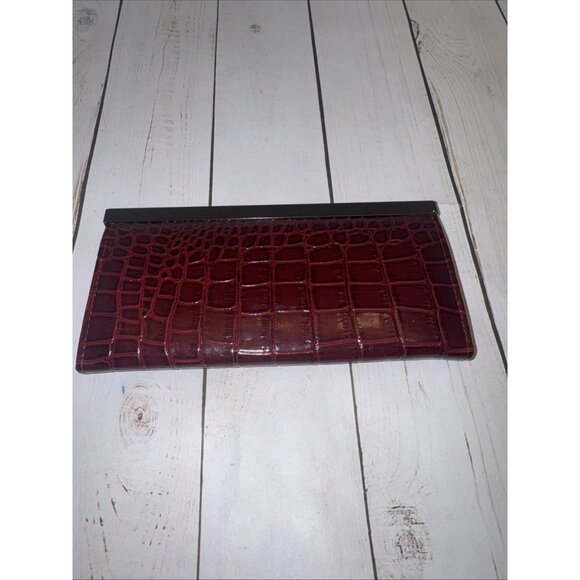 Maroon Slim Faux Crocodile Long Bifold Wallet Credit Card Slots 7.5x3.5” VGUC - Picture 3 of 4